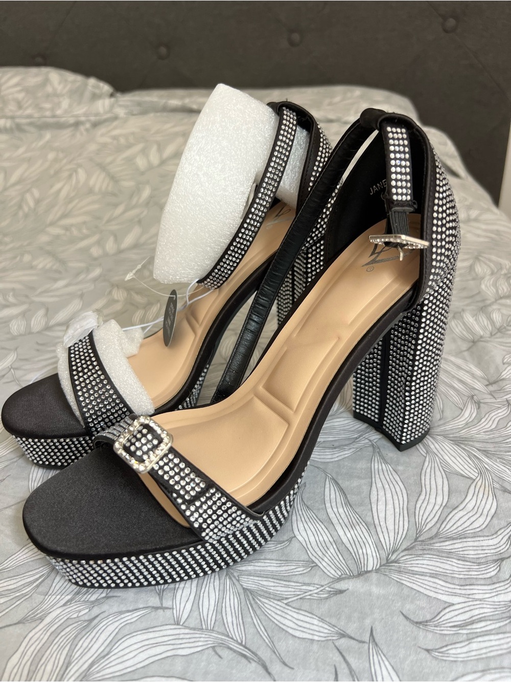 Windsor Black Crystal-Embellished Platform Block Heels